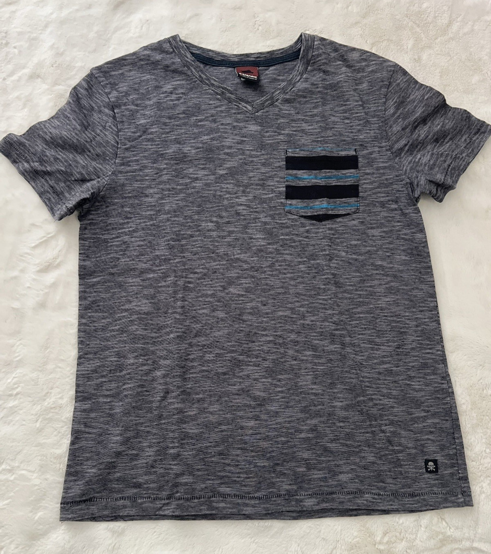 Hawk Mens Gray Striped Pocket T Shirt Size S Short Sleeve Casual Tee